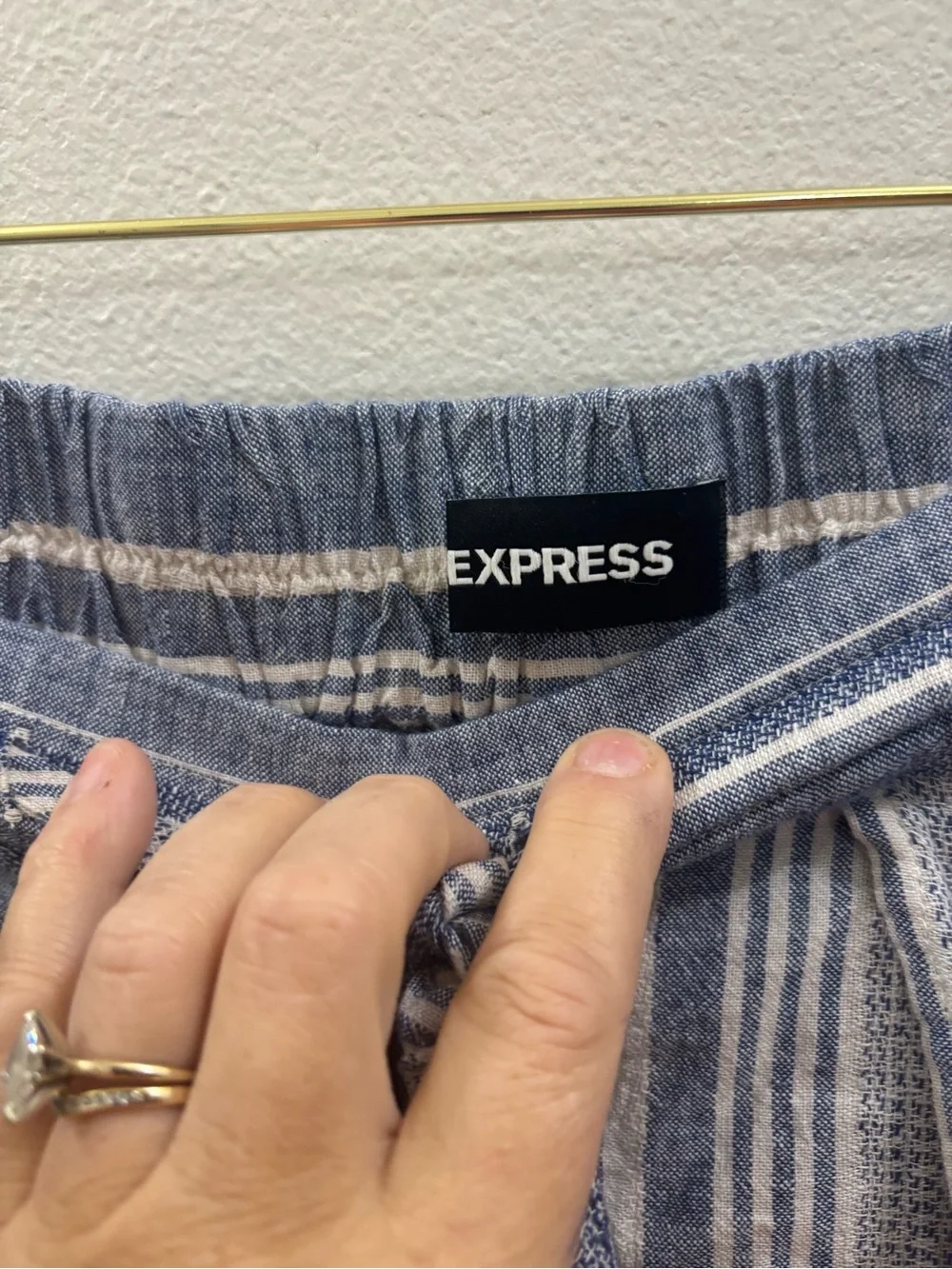 Express Blue and White Striped Linen-Style Joggers